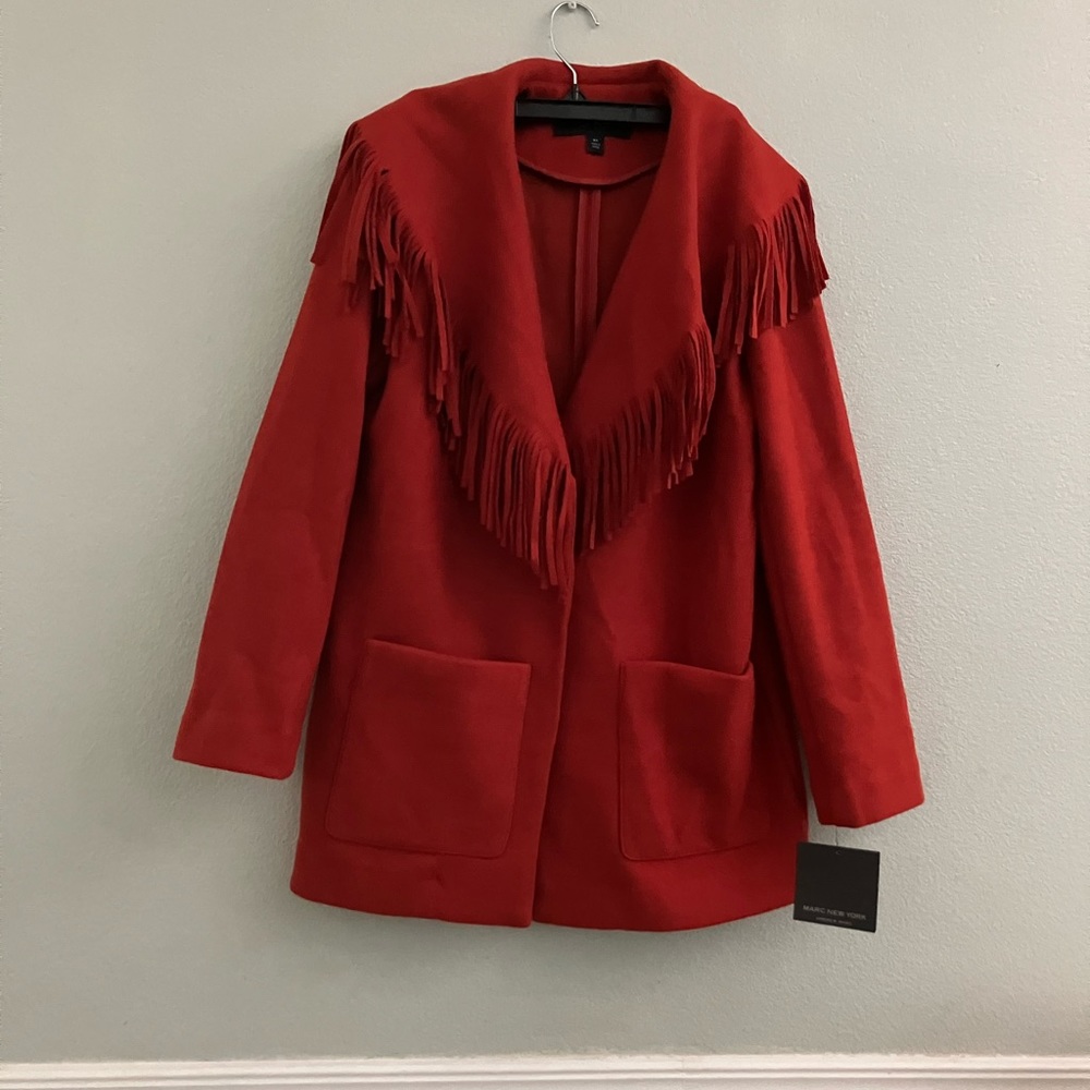 New Marc New York, orange red fringe blazer coat jacket